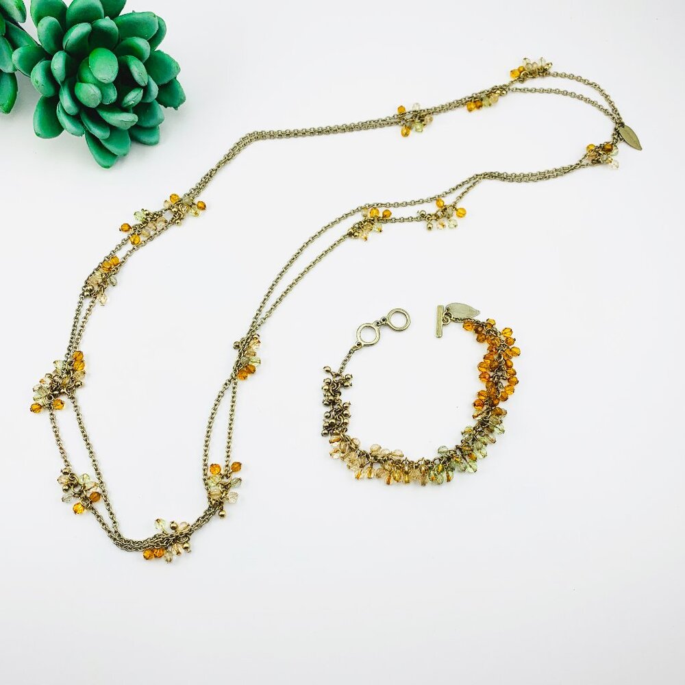 Coldwater Creek Orange/Yellow Ombre Bead Extra Long Necklace and Bracelet